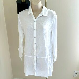 💯 Linen White Tahiti Button Up Shirt Oversized Size Small